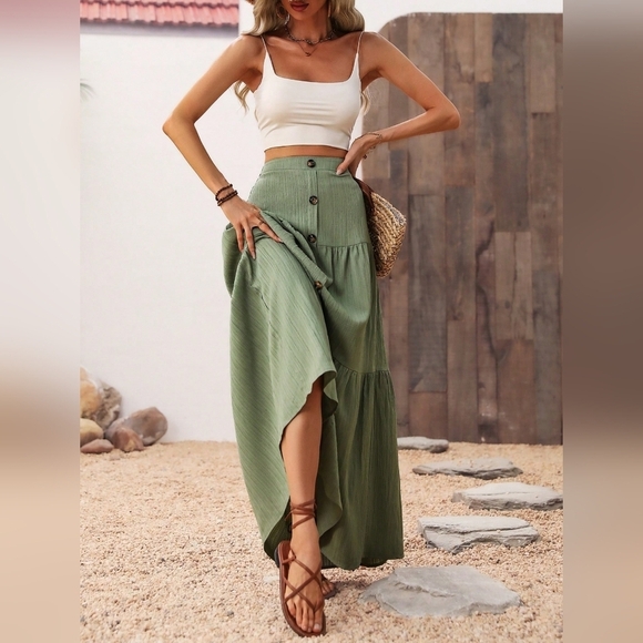 Solid Color Front Button Skirt - Picture 2 of 5